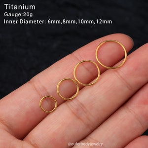 20G Gold Titanium Hinged Clicker/Nose Ring/Septum/Cartilage Hoop/Helix/Daith/Conch/Rook Hoop/Cartilage Earring/Lobe Earrings/Gifts 5-12mm