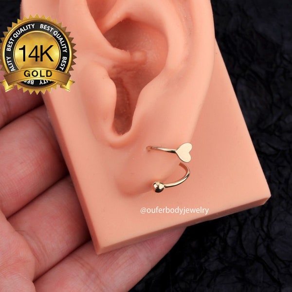 14K Solid Gold 18G Herz Twisted Spiral Helix Ohrring / S-förmige Conch Ohrring / Knorpel Hoop / Spirale Ohrringe / Helix Creolen / verstellbare Ohrringe