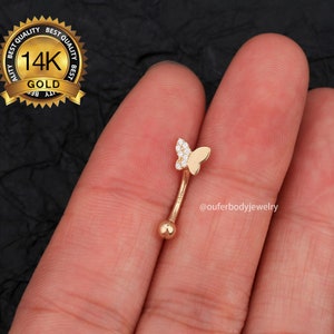 14K Solid Gold Butterfly Eyebrow Ring/Rook Barbell/Curved Barbell/Rook Earring/Rook Piercing/Eyebrow Piercing/Cartilage Earring/Gift For Her