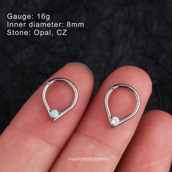 16G Implant Grade Titanium CZ Opal V Shaped Septum Ring/Daith Hoop/Helix/Tragus/Rook Hoop/Cartilage Hoop/Minimalist Earring/Cadeau pour elle