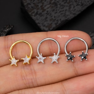 16G Star CZ Horseshoe Septum Ring/Daith Earring/Septum Piercing/Cartilage Hoop/Horseshoe Earring/Helix/Tragus/Conch Piercing/Gift for Her