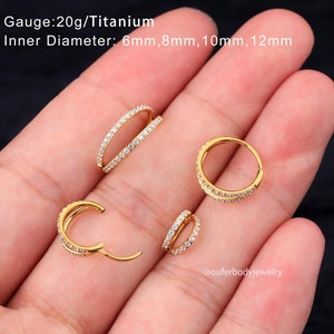 20G Titanium Double Hoop Nose Ring/Cartilage Hoop/Conch Earring/Daith Hoop/Tragus Hoop/Helix Hoop/Silver Cartilage Earring/Hoop Earring