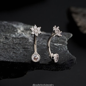 16G Flower Rook Barbell/CZ Eyebrow Jewelry/Vertilcal Labret/Cartilage Earring/Rook Earring/Eyebrow Ring/Eyebrow Piercing/Rook Piercing/Gifts