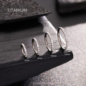 16G/18G/20G Implant Grade Titanium Paved CZ Hoop–Hinged Clicker,Nose Ring,Cartilage,Septum,Conch,Daith,Rook Piercing,Tiny Gold Hoop (5-12mm)