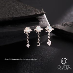 16G 8mm Celestial Opal Labret Stud with Charm, Internally Threaded Planet Opal Earring for Conch/Tragus/Helix/Cartilage/Lobe, Screw Back