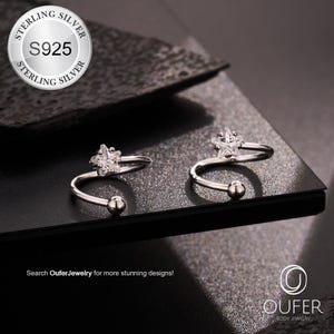 16G Spiral Cartilage Earring – 925 Sterling Silver S-Shaped Barbell with Star Gemstone – Spiral Hoop for Helix, Conch & Cartilage Piercings