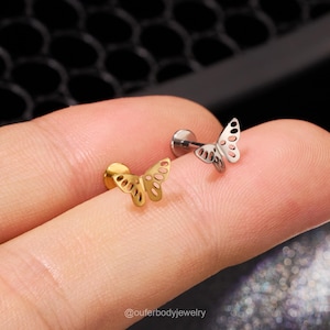16G Titanium Butterfly Hollow Stud Earrings/Cartilage Stud/Helix/Conch/Tragus/Labret/Nose Stud/Flat back Earring Internally threaded/Gifts