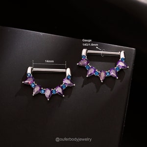 2pcs 14G Pink CZ Nipple Clicker Jewelry/Crystal Hearts Nipple Clicker/Nipple Piercing/Nipple Jewelry/Nipple Ring/Gift For Her/Christmas
