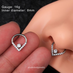 16G Implant Grade Titanium CZ V Shaped Septum Ring/Daith Hoop Earring/Helix/Tragus/Rook Hoop/Cartilage Hoop/Minimalist Earrings/Gift For Her