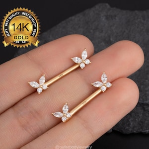 2PCS 14K Solid Gold Butterfly Nipple Rings/14G Nipple Jewelry/Nipple barbell/Nipple Piercing/Straight Barbells/Nipples Clamp/Gift for her