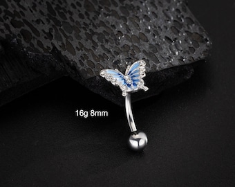 16G Butterfly Eyebrow Ring/Rook Barbell/Curved Barbell/Rook Earring/Rook Piercing/Eyebrow Piercing/Cartilage Piercing Jewelry/Gift For Her