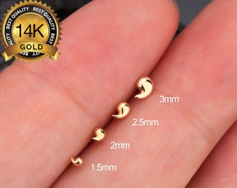 14K Solid Gold Tiny Comma Threadless Flat Back Earrings/Push In Labret Stud/Semicolon Earrings/Dot Fowward Helix Stud/Tragus Stud/Conch Stud