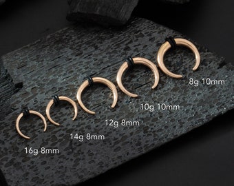 Rose Gold Cresent Horseshoe Pincher Septum Ring 16G, 14G, 12G, 10G, 8G / Poids d'oreille en acier / Bouchons Stretchers Cerceaux de septum calibrés / Cônes d'oreille de buffle