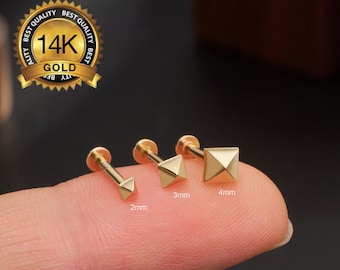 20G 18G 16G 14K Gold Tiny Square Geometric Threadless Push Pin Labret Stud/Cartilage Flat Back Earring/Tragus/Conch/Lobe/Forward Helix Stud