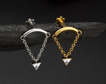 16G Triangle Drape/Dangle CZ Hidden Helix piercing/Rook Earring/Cartilage Earring Stud/Conch Earring/Flat back/Tragus Earlobe Stud/Gifts