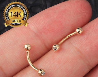 14K Solid Gold Curved Barbells/Eyebrow Jewelry/16g Rook Earring/Eyebrow Ring/Cartilage Daith Helix Tragus Conch Rook Piercing/Gift for her