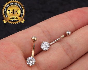 14K Or Massif Rond CZ Nombril Anneau/Bijoux de ventre/Anneau de nombril/Anneau de ventre/Piercing de ventre/Piercing de nombril/Belly Barbell/Cadeau 8,10,12,14mm