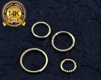 Clicker de cartílago de cuerda trenzada pequeña de oro sólido de 14K 16G/anillo de segmento con bisagra trenzada/hélice/daith/Conch/Tragus Piercing joyería Clicker Hoops