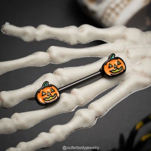 2 Pieces 14G Pumpkin Nipple Rings/Halloween Jewelry/Nipple Piercing/Nipple Jewelry/Nipple Barbell/Halloween Piercing/Sexy Body Jewelry/Gifts