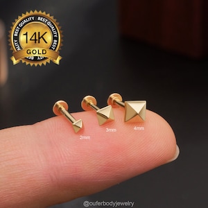 20G 18G 16G 14K Gold Tiny Square Geometric Threadless Push Pin Labret Stud/Cartilage Flat Back Earring/Tragus/Conch/Lobe/Forward Helix Stud