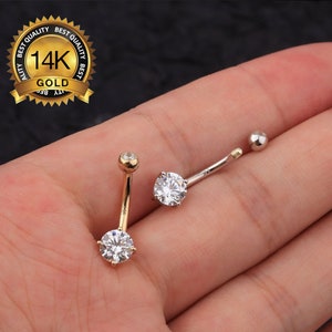 14K Solid Gold Round CZ Belly Button Ring/Belly Jewelry/Navel Ring/Belly Ring/Belly Piercing/Navel Piercing/Belly Barbell/Gift 8,10,12,14mm