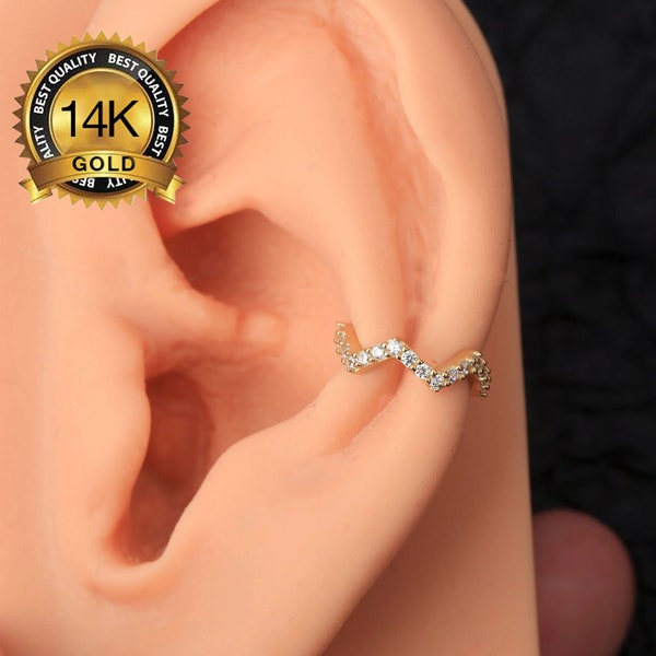14K Solid Gold CZ Conch Piercing/Nose/Helix Hoop/Tragus/Cartilage Hoop/Rook Daith Conch Clicker Hoop/Snug Orbital Hoop Earrings/Mother's day