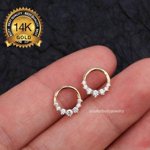 Boucle d'oreille hélix en or massif 14 carats 6 mm/anneau de septum CZ/boucle d'oreille cerceau Tragus/créoles/anneau de cartilage/anneau de nez/créoles tour/boucles d'oreilles Huggie Hoop/petits cerceaux