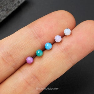 1 PCS 16G Titanium Rainbow Stone Labret Cartilage Stud/Conch Stud/Helix/Tragus Stud/FlatBack Earring/Internally Threaded/Stacking Earrings