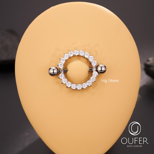2Pcs 14G Round CZ Nipple Shields/Silver Nipple Ring/Nipple Clamp/Nipple Piercing/Nipple Jewelry/Nipple Barbells/Straight Bar/Gift For Her