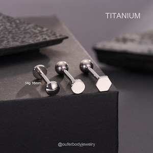 14G 16mm Implant Grade Titanium Tongue Barbell, Internally Threaded Silver Stud, Round/Polygon Top, Minimalist Gloss Tongue Piercing Jewelry