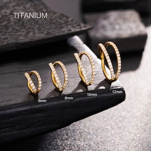 Double cerceau en titane CZ pour implants en or 16G/18G/20G - Piercings pour le nez, cartilage, hélice, conque, tragus, Daith, boucles d'oreilles minimalistes