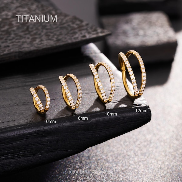 16G/18G/20G Gold Implant Grade Titanium CZ Double Hoop – Nose Ring, Cartilage, Helix, Conch, Tragus, Daith Piercings, Minimalist Earrings