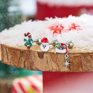 3PCS 16G Christmas Cartilage Stud Set/Helix Studs/Tragus Studs/Dangle Cartilage Earring/Conch Piercing/Screw back earring Santa Claus/Gifts