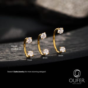 20G 18G Gold Push Pin Clear CZ Horseshoe Nose Ring/Threadless Half Hoop Nose Piercing/Nostril Jewelry/Helix/Rook/Conch/Tragus Gem Earring