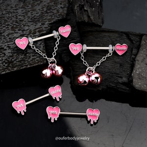 4Pcs 14g Pink Nipple Ring/Jingle Bell Nipple Barbells/Dangle Nipple Jewelry/Barbell Jewelry/Nipple Piercing/Sexy Body Jewelry/Birthday Gift