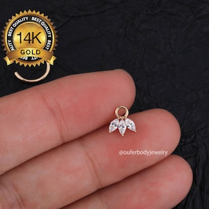 14K Solid Gold Crown Hoop Earring Charm/Huggies Charms/Mini Charm Hoop/Daith Helix Tragus Conch Rook Snug Hoop Ear Ring Charms/Gift for her