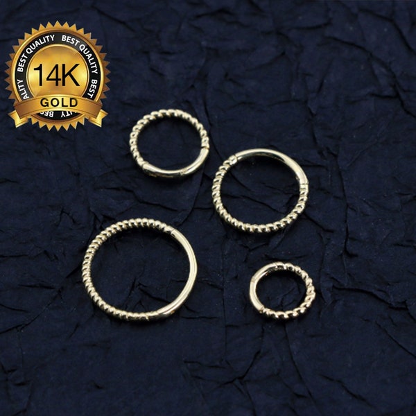 14K Solid Gold 16G Tiny Twisted Rope Kraakbeen Clicker/Gevlochten Scharnierende Segment Ring/Helix/Daith/Conch/Tragus Piercing Sieraden Clicker Hoops