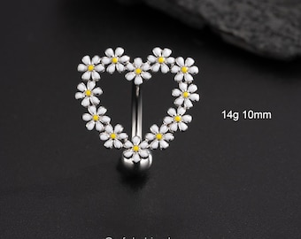 14G Sunflower Reverse Belly Button Ring/Belly Piercing/Navel Ring/Top Down Reverse Belly Ring/Silver Navel Jewelry/Barbell Piercing/Gifts