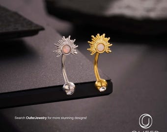 16G 8 mm Opal Sunrise Curved Barbell/Gold Sun Rook Earlic/Vertical Labret Piercing/Eyebrow Ring/Rook Barbell/Rook Piercing/Eyebrow Jewelry