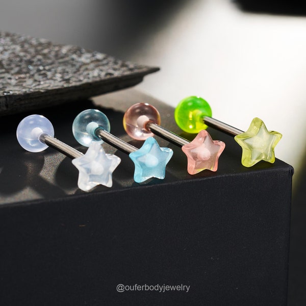 4PCS 14G Titanium Bar Acrylic Star Tongue Barbell Ring/Tongue Piercing/Tongue Jewelry/Tongue Ring/Barbell Piercing/Straight Barbell Jewelry