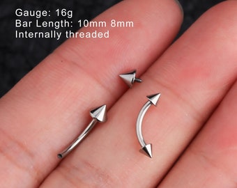 2PCS 16G Titanium Internally Threaded Spike Eyebrow Rook Rings/Rook Barbells/Curved Barbell/Eyebrow Piercing/Cartilage Piercing/Gift For Her