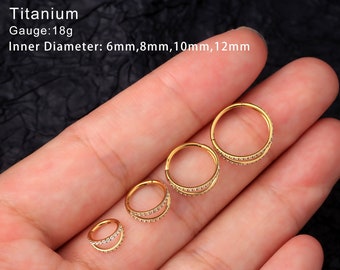 18G Gold Titanium CZ Double Hoop Nose Ring/Nose Piercing/Cartilage Earring/Helix Hoop/Conch Hoop/Tragus Hoop/Daith Hoop/Minimalist Earrings