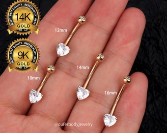 14K Gold 14G Belly button rings/Navel piercing/Belly piercing/Navel Jewelry/Curvered barbell/CZ Navel Ring/Internally threaded Belly Rings