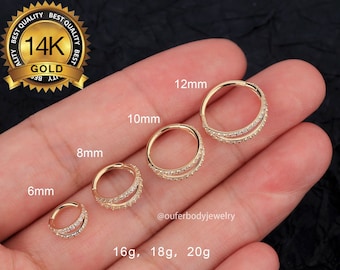 16g,18g,20g 14K Solid Gold Double Hoop Nose Ring/Cartilage Hoop/Conch Hoop/Helix Hoop/Tragus Hoop/Daith Hoop/Lobe Hoop Earrings/Gift for her