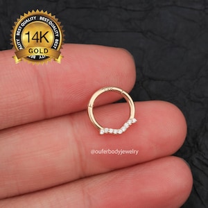 14K Solid Gold Snake CZ Septum Ring/Daith earring/Helix hoop/Cartilage hoop/Tragus hoop/Hinged Segment Hoop Clicker/Daith/Septum Jewelry