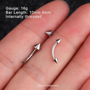 2PCS 16G Titanium Internally Threaded Spike Eyebrow Rook Rings/Rook Barbells/Curved Barbell/Eyebrow Piercing/Cartilage Piercing/Gift For Her