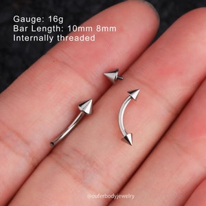 2PCS 16G Titanium Internally Threaded Spike Eyebrow Rook Rings/Rook Barbells/Curved Barbell/Eyebrow Piercing/Cartilage Piercing/Gift For Her