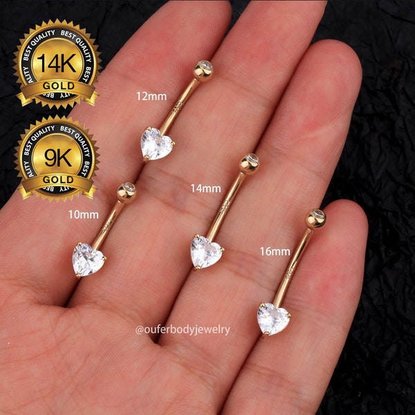 14K Gold 14G Belly button rings/Navel piercing/Belly piercing/Navel Jewelry/Curvered barbell/CZ Navel Ring/Internally threaded Belly Rings