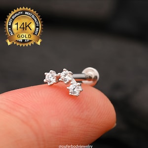 14K White Gold CZ Cartilage Piercing/Threadless Push-In Labret/Nose/Tragus/Conch/Forward Helix Piercing/Threadless Earring End/Gift for her