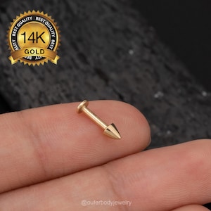 14K Solid Gold Tiny Spike Threadless Flat Back Earrings/Nose Stud/Monroe/Cartilage Stud/Flat Back/Helix/Tragus/Conch Stud 20,18,16g, 5-10mm